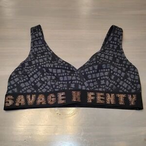 Savage X Fenty By Rihanna Forever Bralette Size 2XL  Black Gray Logo Print